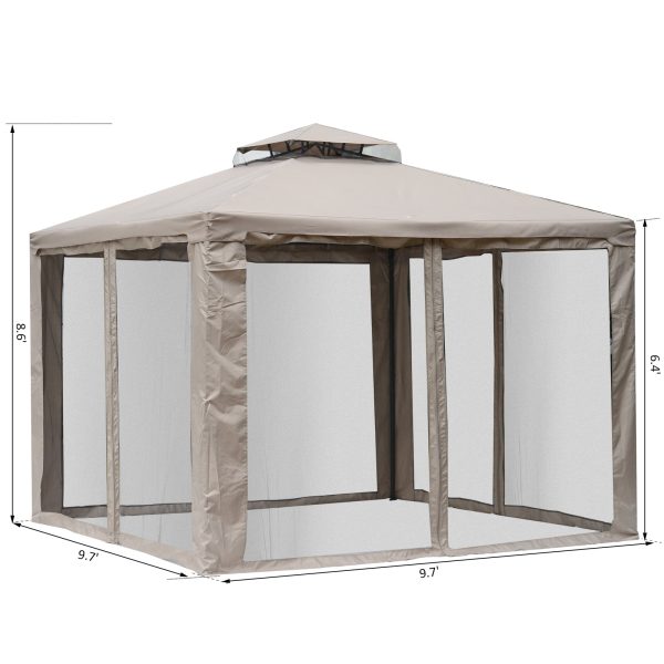 10’ x 10’ Steel Fabric 2.95m /9.7  Outdoor Patio Gazebo Pavilion Canopy Tent Steel 2-tier Roof   Taupe - Image 6