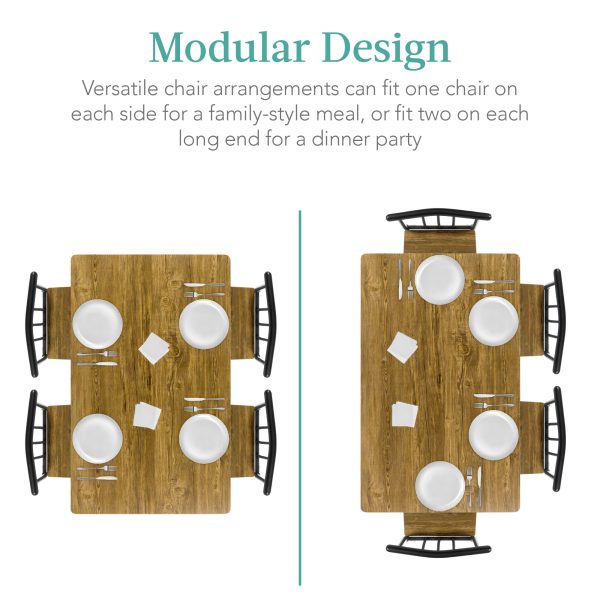 5-Piece Indoor Modern Metal Wood Rectangular Dining Table Furniture Set w/ 4 Chairs   Brown - Image 5