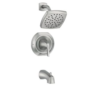 Lindor Shower Head, Handle, and Tub Spout, Spot Resist Brushed Nickel 1-handle Single Function Square Bathtub and Shower Faucet Valve Included