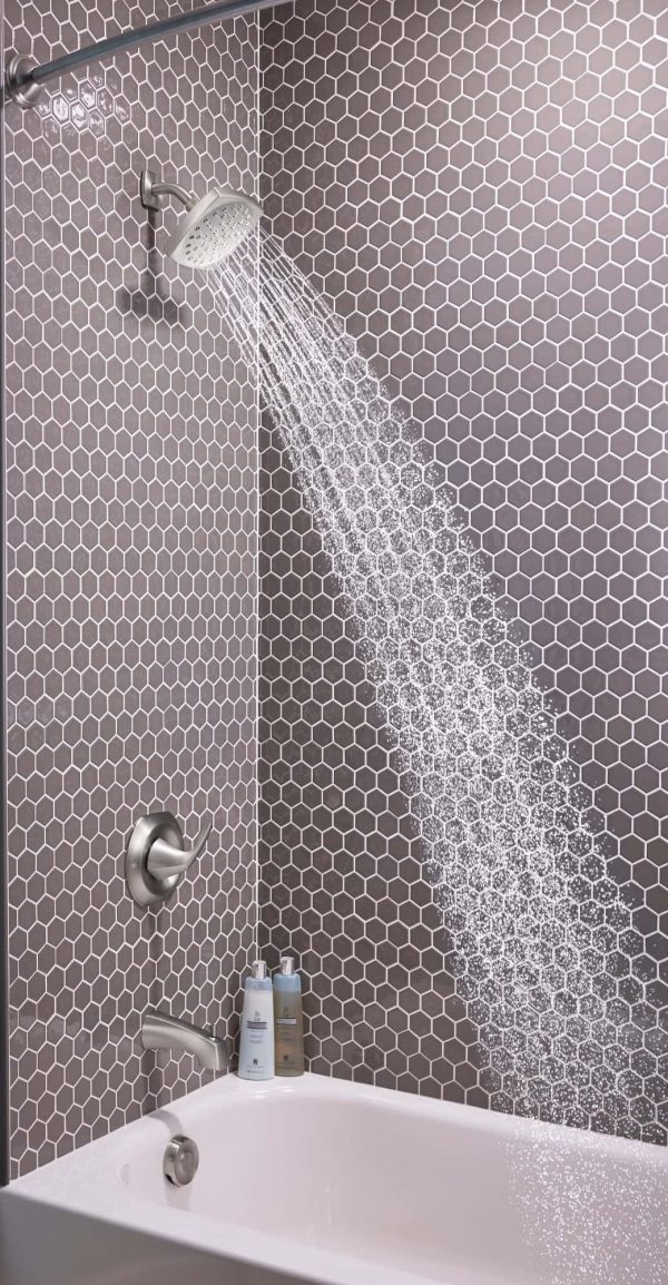 Lindor Shower Head, Handle, and Tub Spout, Spot Resist Brushed Nickel 1-handle Single Function Square Bathtub and Shower Faucet Valve Included - Image 5