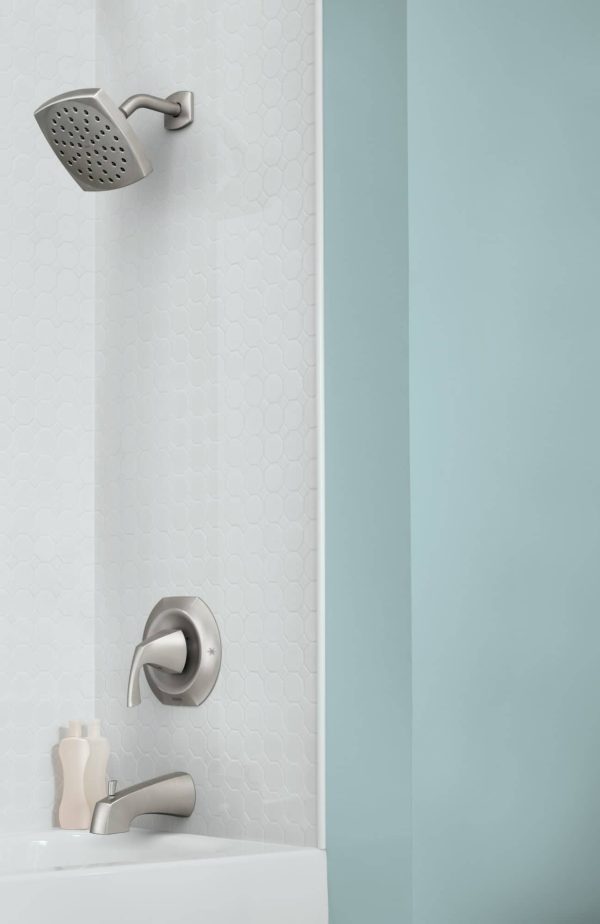 Lindor Shower Head, Handle, and Tub Spout, Spot Resist Brushed Nickel 1-handle Single Function Square Bathtub and Shower Faucet Valve Included - Image 2