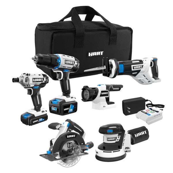 HART 20-Volt Cordless 6-Tool Combo Kit (1) 4.0Ah   (1) 1.5Ah Lithium-Ion Batteries, Charger and Storage Bag