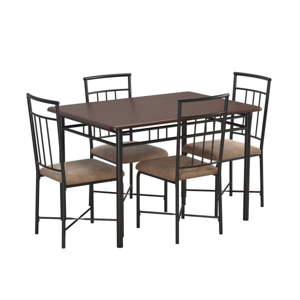Louise Traditional 5-Piece Wood   Metal Dining Set, Deep Walnut - Image 8