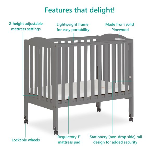 , 2-in-1 Folding Crib in Storm Grey - Image 5