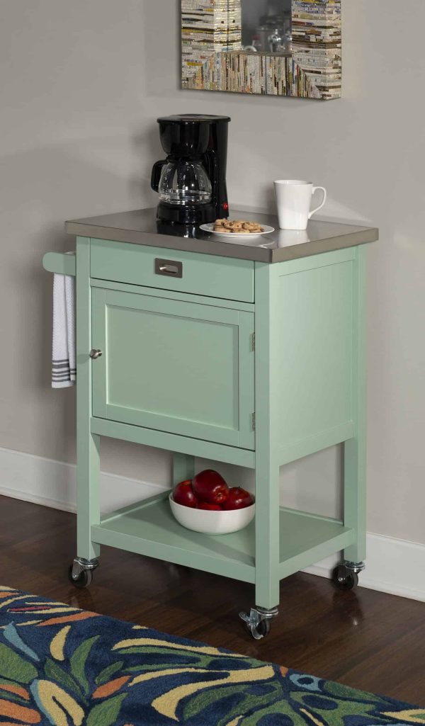 Green Wood Base with Stainless Steel Metal Top Rolling Kitchen Cart (22-in x 18-in x 36-in) - Image 2