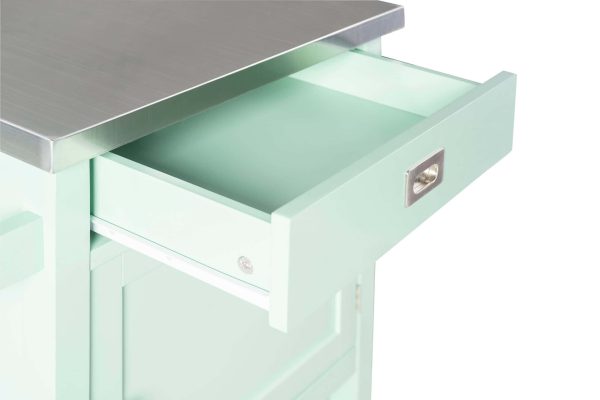 Green Wood Base with Stainless Steel Metal Top Rolling Kitchen Cart (22-in x 18-in x 36-in) - Image 3