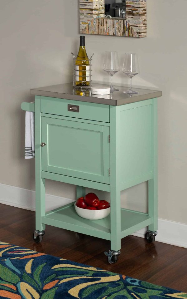 Green Wood Base with Stainless Steel Metal Top Rolling Kitchen Cart (22-in x 18-in x 36-in)