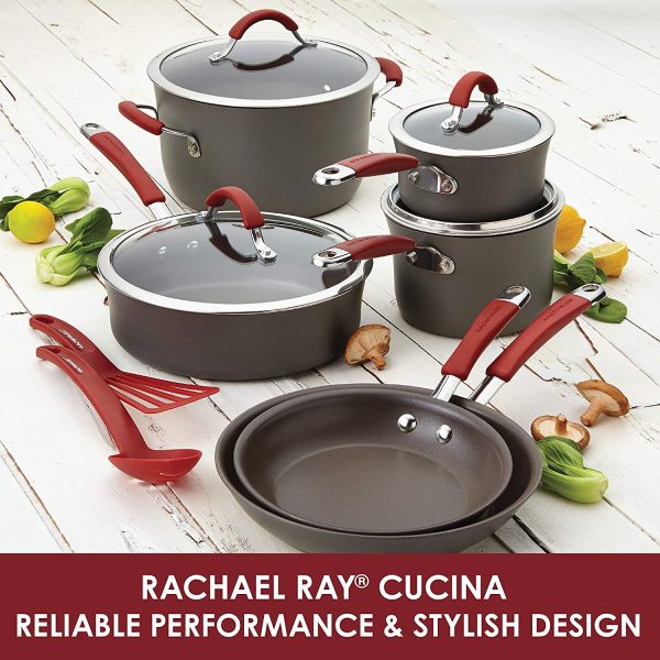 Ray 87630 12pc Cucina Piece Hard-Anodized Cookware Set, Red - Image 2