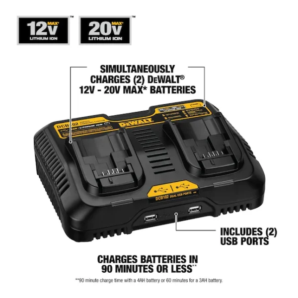 12/20V  Charging Station/Dual Charger for Jobsite (DCB102) , Black - Image 2