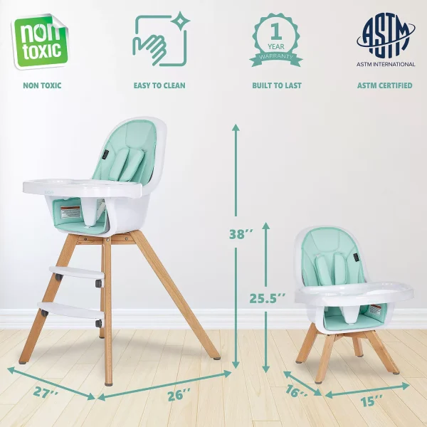 Zoodle 3-in-1 High Chair I Booster Feeding Chair I Modern Design I Toddler Chair I Removable Cushion I Adjustable Tray I Baby and Toddler, Mint - Image 11