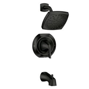 Lindor Shower Head, Handle, and Tub Spout, Matte Black 1-handle Single Function Square Bathtub and Shower Faucet