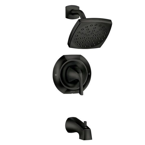 Lindor Shower Head, Handle, and Tub Spout, Matte Black 1-handle Single Function Square Bathtub and Shower Faucet