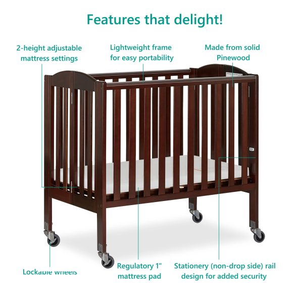 , 2 in 1 Folding Portable Crib Espresso - Image 5