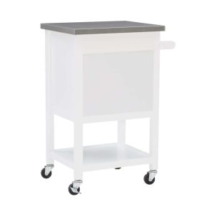White Wood Base with Stainless Steel Metal Top Rolling Kitchen Cart (25.5-in x 18-in x 36-in)