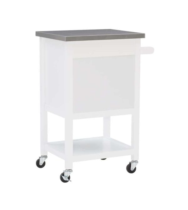 White Wood Base with Stainless Steel Metal Top Rolling Kitchen Cart (25.5-in x 18-in x 36-in)