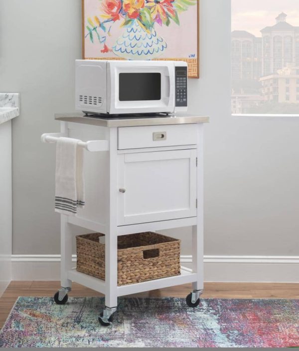 White Wood Base with Stainless Steel Metal Top Rolling Kitchen Cart (25.5-in x 18-in x 36-in) - Image 2