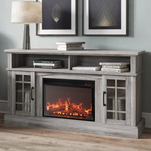 58  TV Stand with 23  Electric Fireplace, Fireplace TV Console for TVs up to 65 , Home Entertainment Center with Storage Cabinet and Adjustable Shelves   Astorga (Gray Wash)