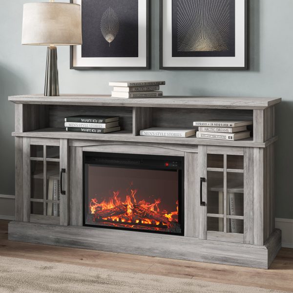 58  TV Stand with 23  Electric Fireplace, Fireplace TV Console for TVs up to 65 , Home Entertainment Center with Storage Cabinet and Adjustable Shelves   Astorga (Gray Wash)