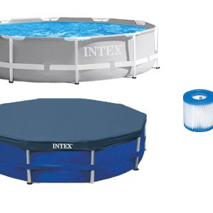 10ft x 10ft x 30in Pool w/ 10 Foot Round Pool Cover and Filter Cartridge