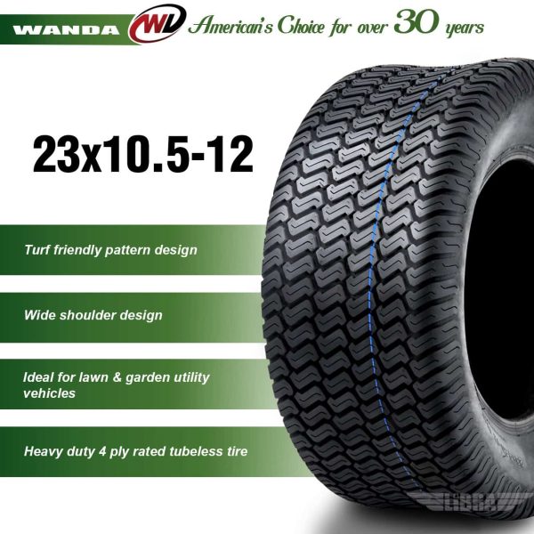 Wanda 2 New 23 10.5-12 Lawn Mower Golf Cart Turf Tires P332 /4PR   13049 - Image 5