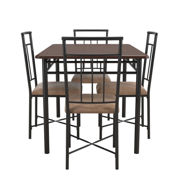 Louise Traditional 5-Piece Wood   Metal Dining Set, Deep Walnut - Image 7