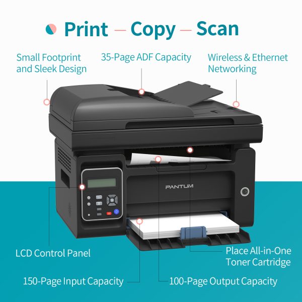 PANTUM M6552NW All-in-One Wireless Monochrome Laser Printer, Copier, Scanner with 35-Sheet ADF, Black and White, Mobile Printing - Image 8