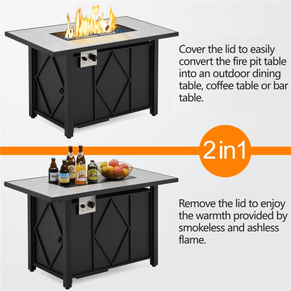 Alden Design 43in Propane Fire Pit Table with Ceramic Tabletop   Steel Base, Black - Image 6
