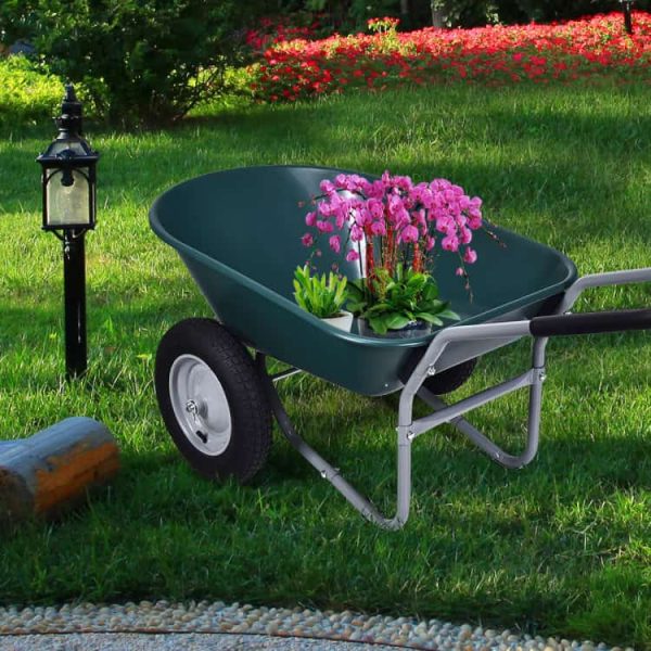 2 Tire Wheelbarrow Garden Cart Heavy-duty Dolly Utility Cart, Green - Image 10