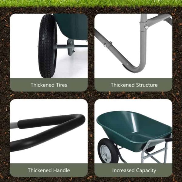 2 Tire Wheelbarrow Garden Cart Heavy-duty Dolly Utility Cart, Green - Image 2