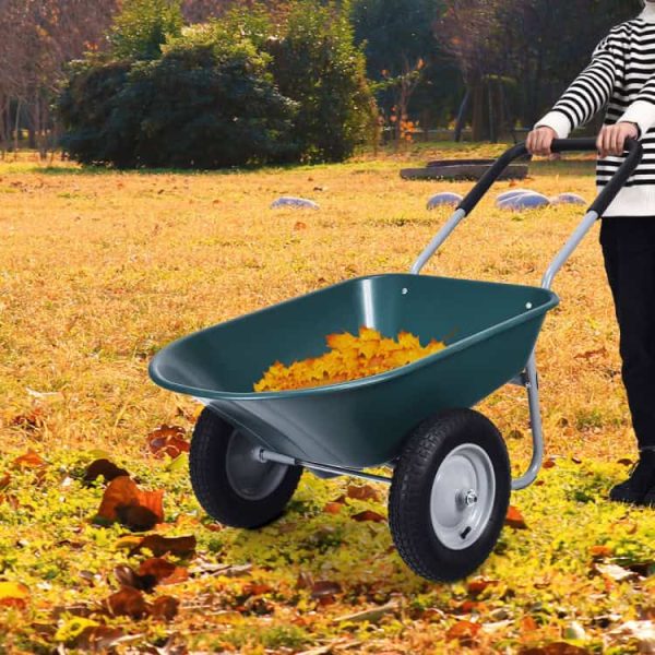 2 Tire Wheelbarrow Garden Cart Heavy-duty Dolly Utility Cart, Green - Image 9