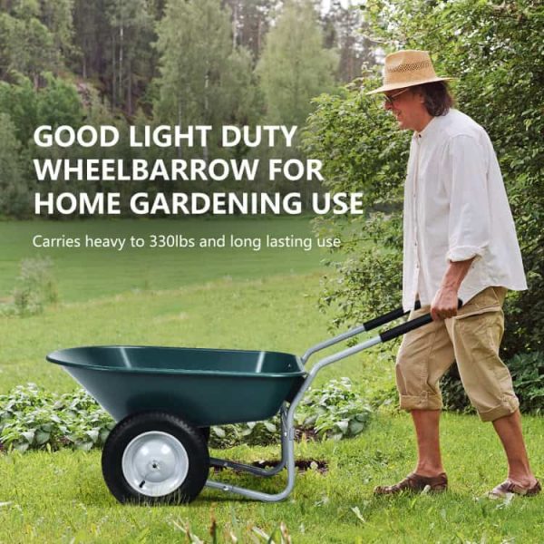2 Tire Wheelbarrow Garden Cart Heavy-duty Dolly Utility Cart, Green - Image 6