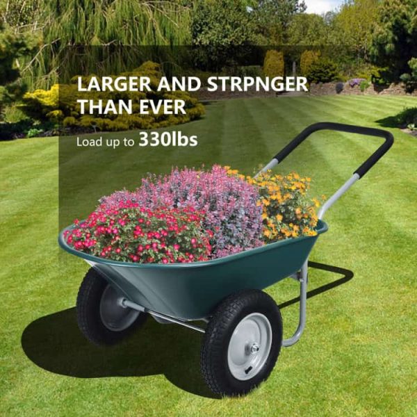 2 Tire Wheelbarrow Garden Cart Heavy-duty Dolly Utility Cart, Green - Image 5