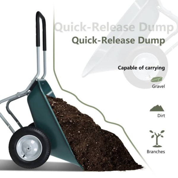 2 Tire Wheelbarrow Garden Cart Heavy-duty Dolly Utility Cart, Green - Image 3