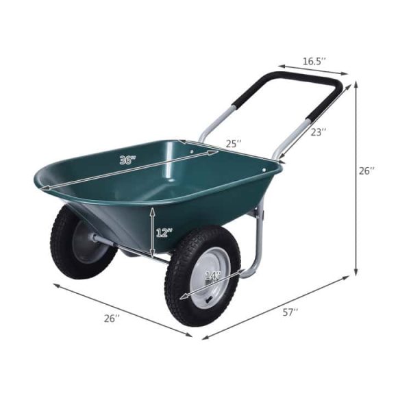 2 Tire Wheelbarrow Garden Cart Heavy-duty Dolly Utility Cart, Green - Image 7