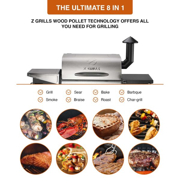 Z GRILLS ZPG-600D3E 573 sq. in. Wood Pellet Grill and Smoker 8-in-1 BBQ Stainless Steel - Image 6