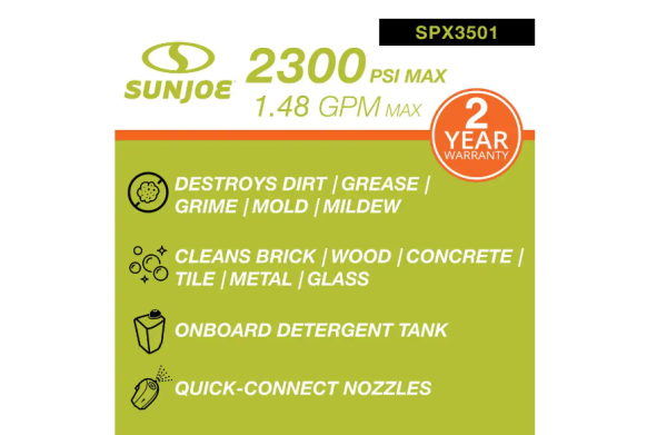 Sun Joe SPX3501 2300 Max PSI 1.48 GPM Brushless Induction Electric Pressure Washer with Hose Reel - Image 3