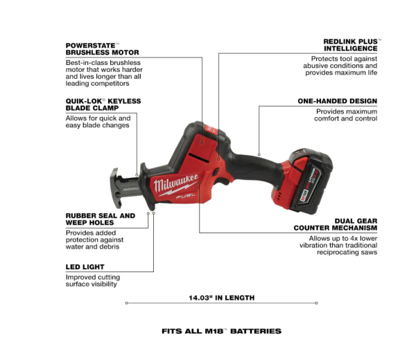 2719-21 M18 FUEL 18V Lithium-Ion Brushless Cordless HACKZALL Reciprocating Saw Kit W/(1) 5.0Ah Batteries, Charger   Tool Bag - Image 4