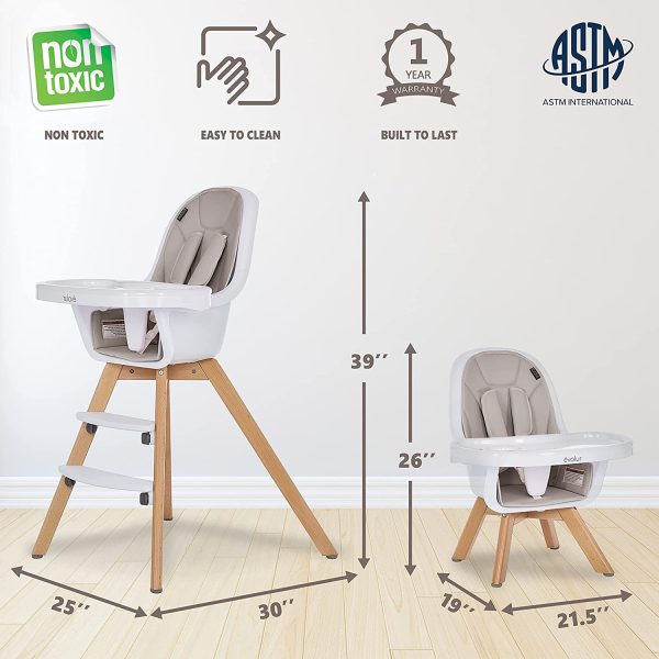 Zoodle 3-in-1 High Chair I Booster Feeding Chair I Modern Design I Toddler Chair I Removable Cushion I Adjustable Tray I Baby and Toddler, Light Grey - Image 3