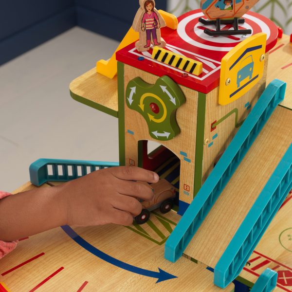 Wash N Go Wooden Car Garage Playset with 19 Accessories and Moving Elevator - Image 6