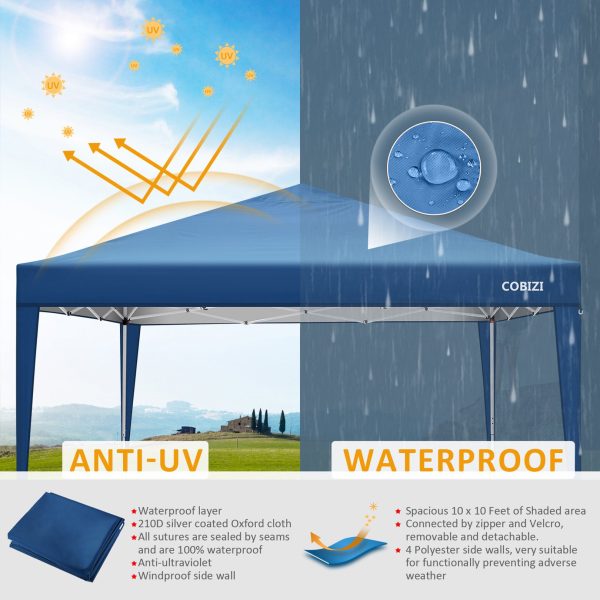 10 10 FT Pop Up Canopy Tent Anti-UV Waterproof Outdoor Canopy Tent Shade Commercial Booth Gazebo, Blue - Image 7