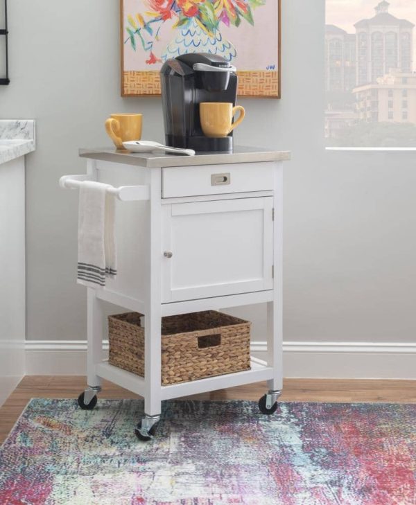 White Wood Base with Stainless Steel Metal Top Rolling Kitchen Cart (25.5-in x 18-in x 36-in) - Image 17