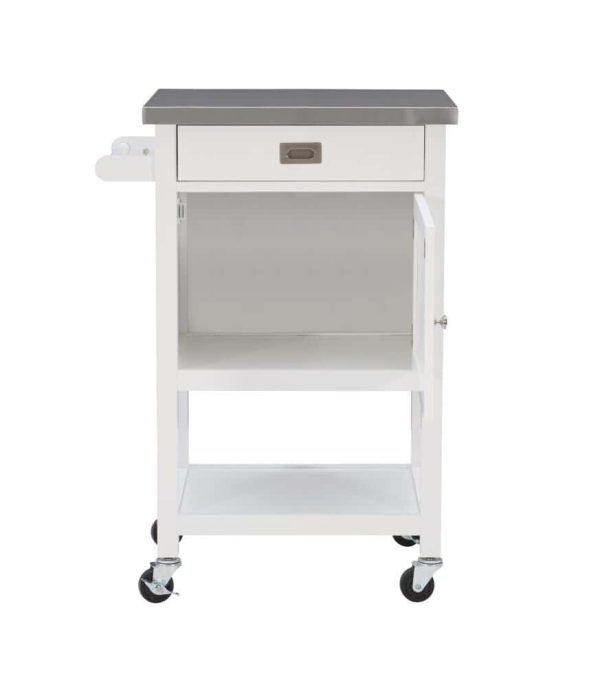 White Wood Base with Stainless Steel Metal Top Rolling Kitchen Cart (25.5-in x 18-in x 36-in) - Image 9