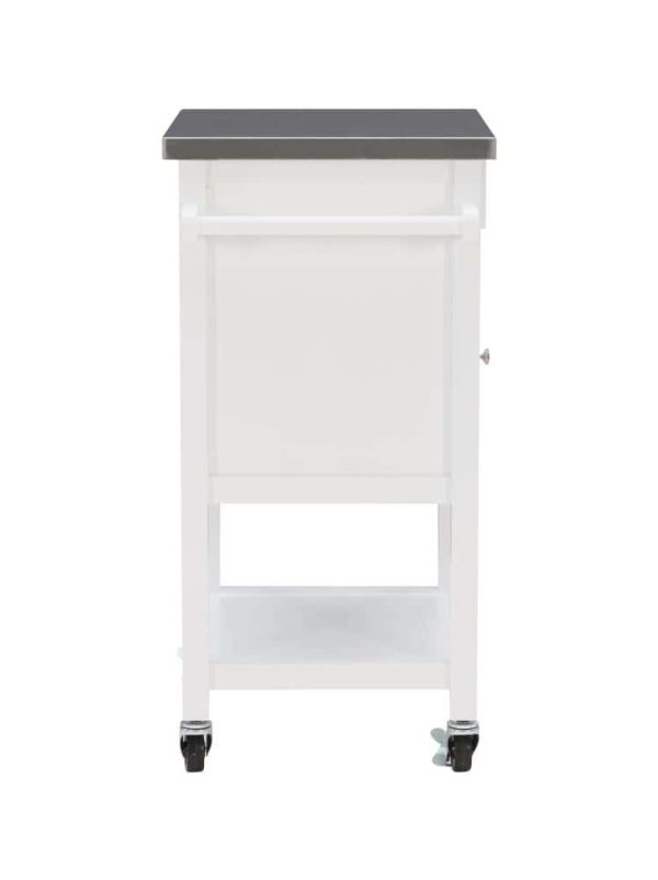 White Wood Base with Stainless Steel Metal Top Rolling Kitchen Cart (25.5-in x 18-in x 36-in) - Image 6