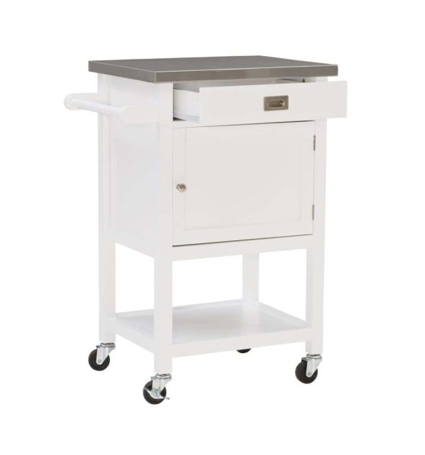 White Wood Base with Stainless Steel Metal Top Rolling Kitchen Cart (25.5-in x 18-in x 36-in) - Image 11