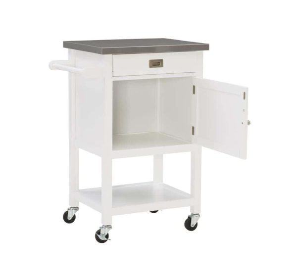 White Wood Base with Stainless Steel Metal Top Rolling Kitchen Cart (25.5-in x 18-in x 36-in) - Image 12