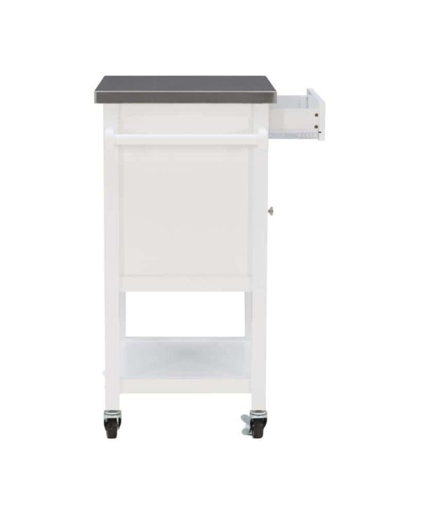 White Wood Base with Stainless Steel Metal Top Rolling Kitchen Cart (25.5-in x 18-in x 36-in) - Image 7