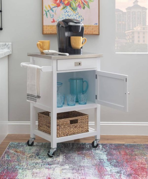 White Wood Base with Stainless Steel Metal Top Rolling Kitchen Cart (25.5-in x 18-in x 36-in) - Image 16