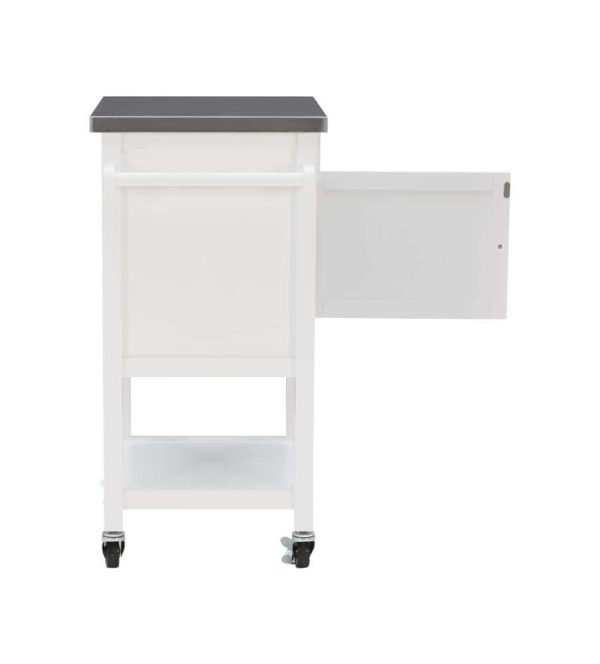 White Wood Base with Stainless Steel Metal Top Rolling Kitchen Cart (25.5-in x 18-in x 36-in) - Image 8