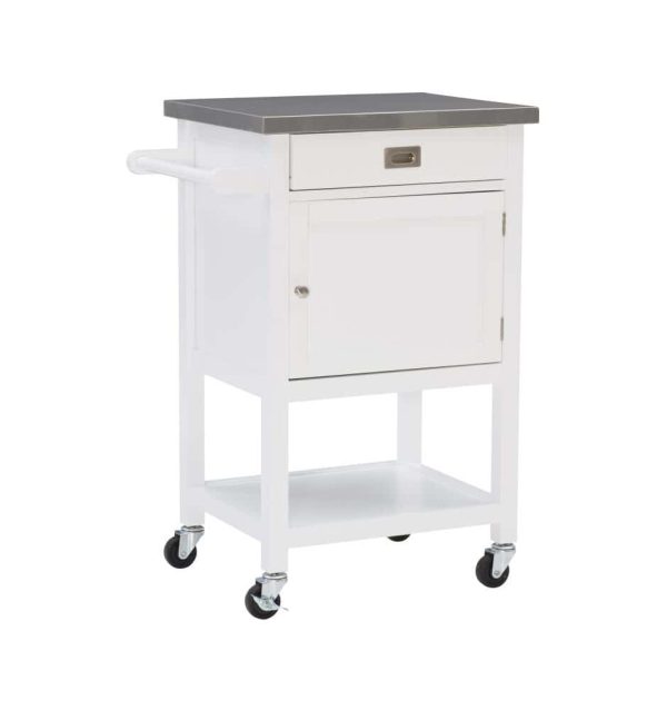White Wood Base with Stainless Steel Metal Top Rolling Kitchen Cart (25.5-in x 18-in x 36-in) - Image 10