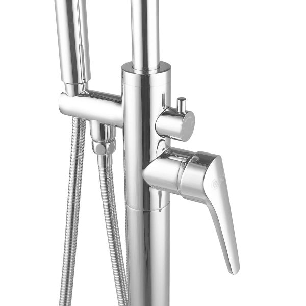 AKDY TF0050 Glossy Chrome 1-handle Freestanding High-arc Bathtub Faucet with Hand Shower (Valve Included) - Image 4
